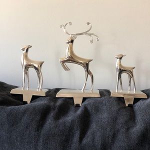 Set of 3 stocking holders silver deer
